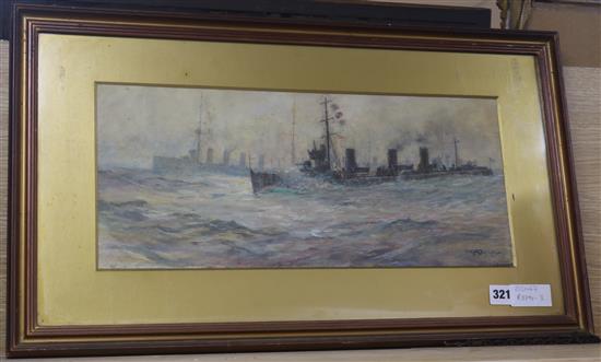 Gregory Robinson Warships at sea 20 x 47cm.